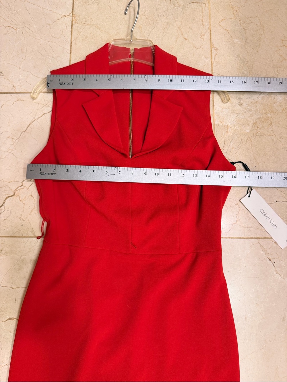 Calvin Klein Sleeveless Red Tailored Sheath Dress, Collar, V-Neck, Lined, Sz 6 - Picture 11 of 14